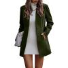 image:imageCHARTOU Women Slim Open Front Pea Coat Wool Jacket Mid Long Blazer Trench Coat Peacoat Winter Dress Coat OvercoatArmy Green
