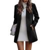 image:imageCHARTOU Women Slim Open Front Pea Coat Wool Jacket Mid Long Blazer Trench Coat Peacoat Winter Dress Coat OvercoatBlack