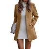 image:imageCHARTOU Women Slim Open Front Pea Coat Wool Jacket Mid Long Blazer Trench Coat Peacoat Winter Dress Coat OvercoatKhaki