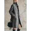 image:imageCHARTOU Women Suede Long Trench Coat Single Breast Faux Leather Peacoat Jacket Stand Collar Fall Winter TopsDark Grey
