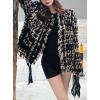 image:imageCHARTOU Women Tweed Blazer Cable Knit Casual Button Down Fringe Suit Jacket Long Sleeve Jacket OvercoatBlack