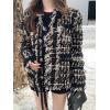 image:imageCHARTOU Women Tweed Blazer Cable Knit Casual Button Down Fringe Suit Jacket Long Sleeve Jacket OvercoatBlack