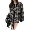 image:imageCHARTOU Women Tweed Blazer Cable Knit Casual Button Down Fringe Suit Jacket Long Sleeve Jacket OvercoatBlack