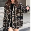 image:imageCHARTOU Women Tweed Blazer Cable Knit Casual Button Down Fringe Suit Jacket Long Sleeve Jacket OvercoatBlack