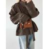 image:imageCHARTOU Women Vintage Houndstooth Short Jacket Coat Fall 2025 Plaid Button Down Outwear Shacket with BeltBrown