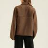 image:imageCHARTOU Women Wool Blend Crop Pea Coat Winter Casual Loose Notched Lapel Short Jacket OutwearCoffee