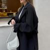 image:imageCHARTOU Women Wool Blend Long Pea Coat Winter Oversized Notch Lapel Warm Trench Overcoat with BeltBlack