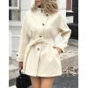 image:imageCHARTOU Women Wool Blend Short Pea Coat Jacket Winter Stand Collar Single Breasted Trench Overcoat with BeltBeige