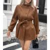image:imageCHARTOU Women Wool Blend Short Pea Coat Jacket Winter Stand Collar Single Breasted Trench Overcoat with BeltBrown