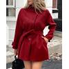 image:imageCHARTOU Women Wool Blend Short Pea Coat Jacket Winter Stand Collar Single Breasted Trench Overcoat with BeltRed