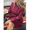 image:imageCHARTOU Women Wool Blend Short Pea Coat Jacket Winter Stand Collar Single Breasted Trench Overcoat with BeltWine Red