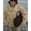 image:imageCHARTOU Womens 2025 Fashion Short Wool Trench Coat Winter Belted Pea Overcoat Single Breast Jacket PocketsKhaki