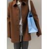 image:imageCHARTOU Womens Casual Business Winter Pea Coat Wool Jacket Single Breasted Midi Long Trench OvercoatBrown