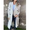 image:imageCHARTOU Womens DoubleBreasted Long Trench Pea Coat Woolen Notch Collar Tweed Jacket Overcoat with PocketsWhite