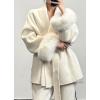 image:imageCHARTOU Womens Elegant Belted Wool Jacket Winter Warp Pea Coat Petite Open Front Midi OvercoatBeige