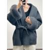 image:imageCHARTOU Womens Elegant Belted Wool Jacket Winter Warp Pea Coat Petite Open Front Midi OvercoatBlack