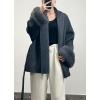 image:imageCHARTOU Womens Elegant Belted Wool Jacket Winter Warp Pea Coat Petite Open Front Midi OvercoatBlack