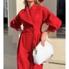 image:imageCHARTOU Womens Elegant Lapel Collar PrincessCore DoubleBreasted Wool Blend Trench OvercoatRed