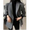 image:imageCHARTOU Womens Fall Winter Casual Business Blazer Jacket Woolen Tweed Pea Coat Office Notched Wool OvercoatGrey