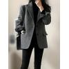 image:imageCHARTOU Womens Fall Winter Casual Business Blazer Jacket Woolen Tweed Pea Coat Office Notched Wool OvercoatGrey