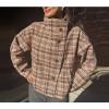 image:imageCHARTOU Womens Plaid Cropped Pea Coat Wool Stand Collar Winter Trench Coat Fall Short JacketBurgundy