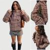 image:imageCHARTOU Womens Plaid Cropped Pea Coat Wool Stand Collar Winter Trench Coat Fall Short JacketBurgundy
