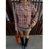 image:imageCHARTOU Womens Plaid Cropped Pea Coat Wool Stand Collar Winter Trench Coat Fall Short JacketBurgundy