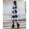image:imageCHARTOU Womens Plaid Wool Blend Double Breasted Midi Long Trench Coat OvercoatBlue