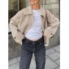 image:imageCHARTOU Womens Wool Blend Short Jacket Oversized Lapel Bottons Cropped Pea Coat Winter OutwearKhaki