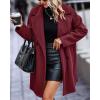 image:imageFuzzy Sherpa Fleece Jacket Women Winter Coat Lapel Warm Trench Coat Teddy Button Down Sherpa CoatWine Red