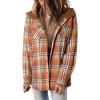 image:imageCHARTOU Fleece Jacket Women Plaid Shacket Sherpa Lined Jacket Flannel Fuzzy Coat Winter Hooded Button OvercoatOrange
