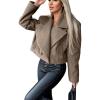 image:imageCHARTOU Women Double Breasted Cropped Peacoat Notch Lapel Tweed Crop Blazer Jacket Wool Blend Short OvercoatDark Khaki