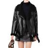 image:imageCHARTOU Women Faux Leather Jacket Fur Lined Winter Coat Warm Zip Up Notched Collar Moto Bomber JacketBlack Sherpa