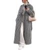 image:imageCHARTOU Women Houndstooth Long Overcoat Jacket Oversized Notch Lapel Button Down Outwear Coat with BeltBlack