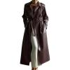 image:imageCHARTOU Women Long Winter Trench Coat Pu Faux Leather Jacket Vegan Pleather Duster Overcoat with BeltWine