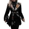 image:imageCHARTOU Women Plaid Patchwork Pea Coat Jacket Fall Winter Wool Shawl Collar Trench Overcoat with BeltBlack