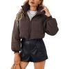 image:imageCHARTOU Women Short Cropped Puffer Jacket Parka Warm Quilted Bomber Jacket Coat Crop OvercoatBrown
