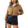 image:imageCHARTOU Women Short Cropped Puffer Jacket Parka Warm Quilted Bomber Jacket Coat Crop OvercoatKhaki