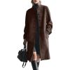 image:imageCHARTOU Women Suede Long Trench Coat Single Breast Faux Leather Peacoat Jacket Stand Collar Fall Winter TopsBrown