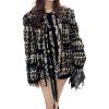 image:imageCHARTOU Women Tweed Blazer Cable Knit Casual Button Down Fringe Suit Jacket Long Sleeve Jacket OvercoatBlack