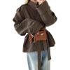 image:imageCHARTOU Women Vintage Houndstooth Short Jacket Coat Fall 2025 Plaid Button Down Outwear Shacket with BeltBrown