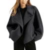image:imageCHARTOU Women Wool Blend Crop Pea Coat Winter Casual Loose Notched Lapel Short Jacket OutwearGrey