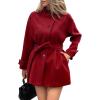 image:imageCHARTOU Women Wool Blend Short Pea Coat Jacket Winter Stand Collar Single Breasted Trench Overcoat with BeltRed