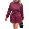 image:imageCHARTOU Women Wool Blend Short Pea Coat Jacket Winter Stand Collar Single Breasted Trench Overcoat with BeltWine Red