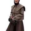image:imageCHARTOU Women Wool Cropped Jacket Coat Oversized Fall Winter Sailor Collar Single Breasted Short Outwear OvercoatCoffee