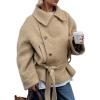 image:imageCHARTOU Womens 2025 Fashion Short Wool Trench Coat Winter Belted Pea Overcoat Single Breast Jacket PocketsKhaki