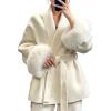 image:imageCHARTOU Womens Elegant Belted Wool Jacket Winter Warp Pea Coat Petite Open Front Midi OvercoatBeige