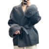 image:imageCHARTOU Womens Elegant Belted Wool Jacket Winter Warp Pea Coat Petite Open Front Midi OvercoatBlack