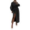 image:imageCHARTOU Womens Elegant Lapel Collar PrincessCore DoubleBreasted Wool Blend Trench OvercoatBlack