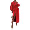 image:imageCHARTOU Womens Elegant Lapel Collar PrincessCore DoubleBreasted Wool Blend Trench OvercoatRed